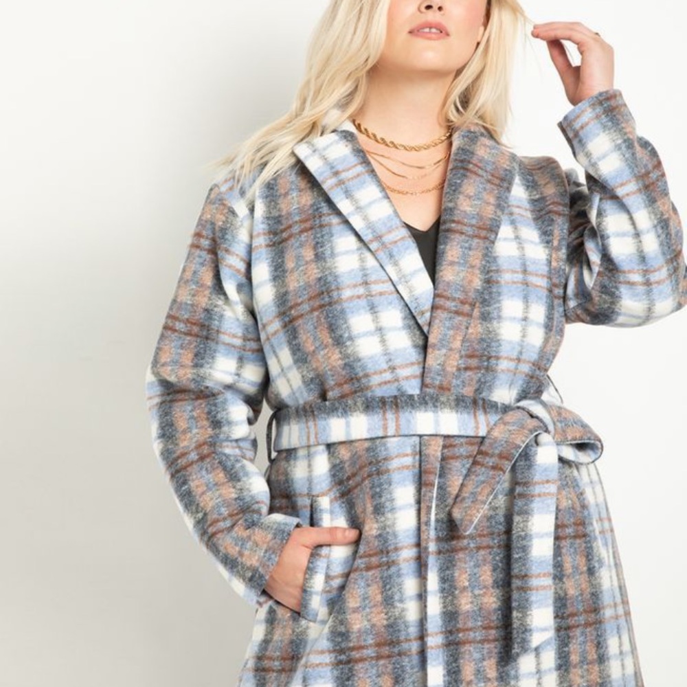 FALL PLAID ROBE COAT Made with Felt Fabric - Picture 2 of 5